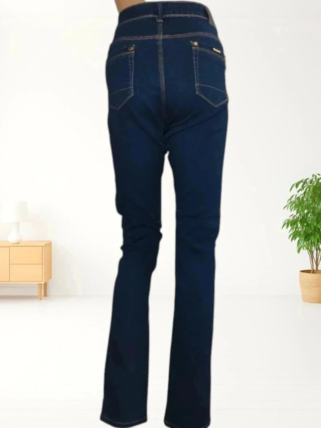 Jean novo Agathe Velmont - corte slim - cintura alta - elástico - azul marinho – photo 3